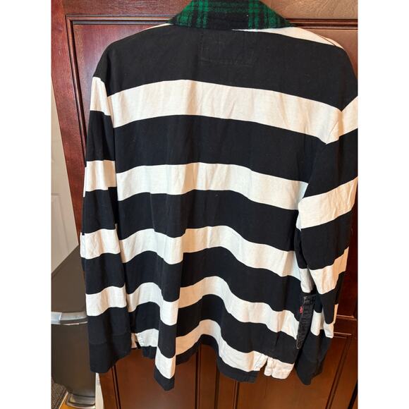 Sin Clarity Black & White Striped Shacket with Plaid Collar Upcycled - Picture 2 of 12